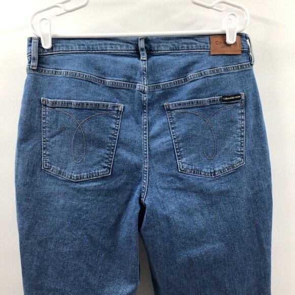 Calvin Klein Womn 14/32 Blue Medium Denim Distressed High Rise Straight Jean Nwt - Picture 7 of 12